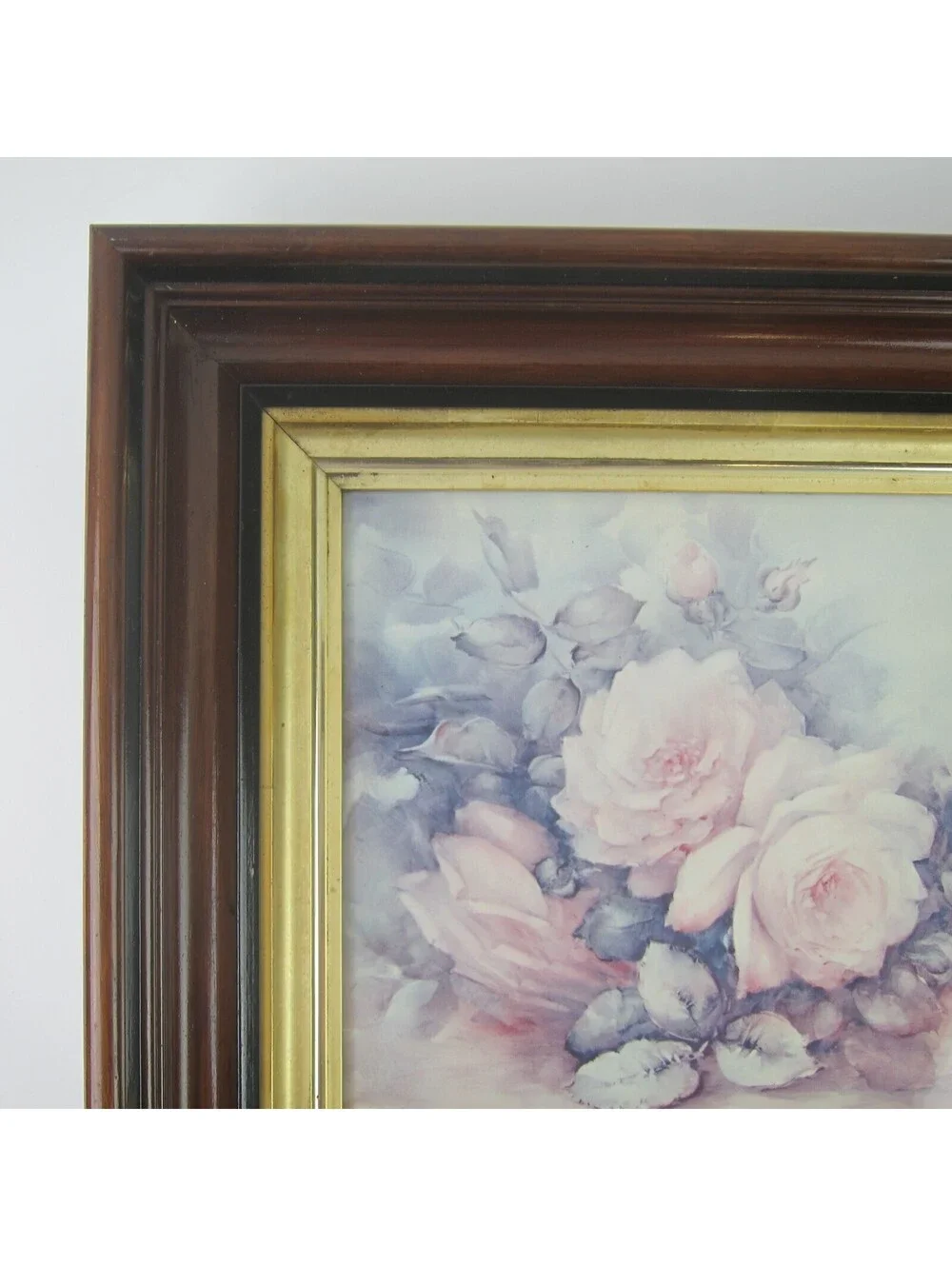 Antique Victorian Deep Picture Frame Wood Gold Gilt Vntg Sonie Ames Roses Print